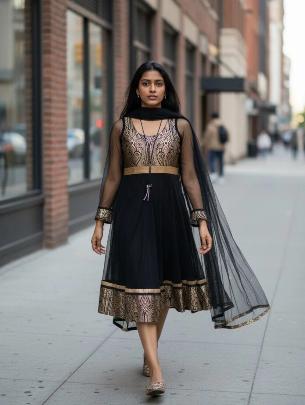 Black and Gold Sleeveless Anarkali Dress with Dupatta SIZE SM